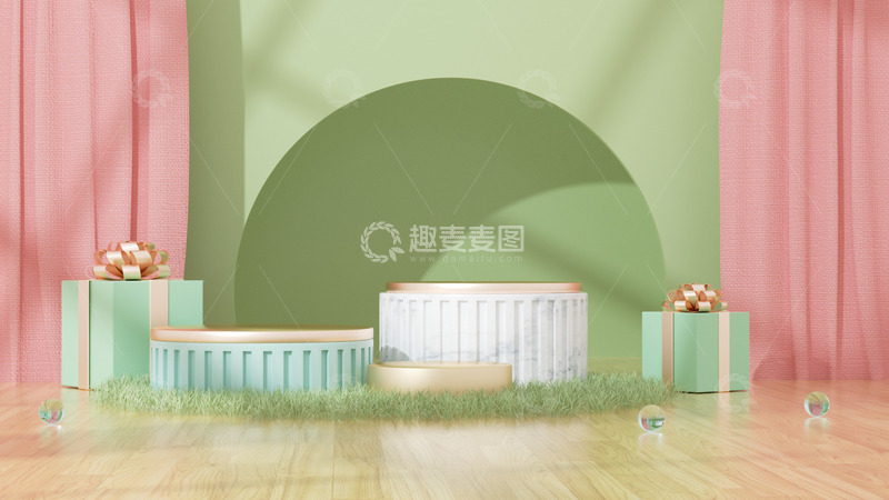 源文件下载【趣麦麦图】简约家居清新C4D立体电商海报背景