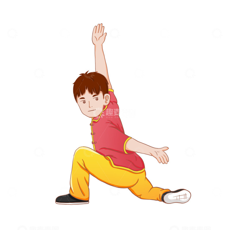 源文件下载【趣麦麦图】亚运会武术运动员男孩手绘插画