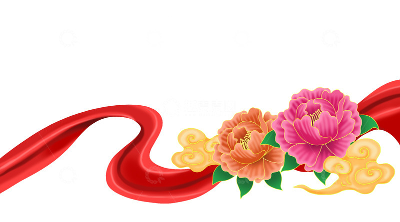 源文件下载【趣麦麦图】国庆红飘带牡丹花喜庆祥云