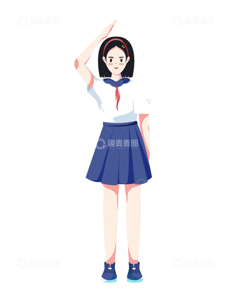 源文件下载【趣麦麦图】简约敬礼升旗女孩学生