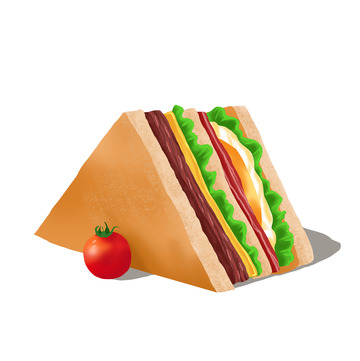 美食三明治牛肉煎蛋三明治小番茄