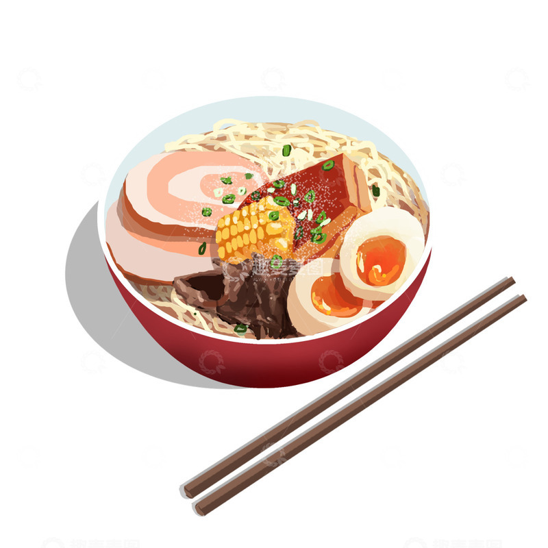 源文件下载【趣麦麦图】美食热汤面红烧肉面汤面