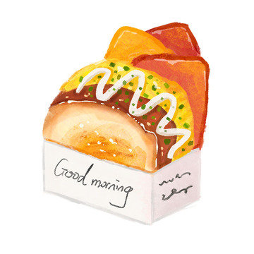 美式早餐 爆蛋吐司 水彩风格 美食