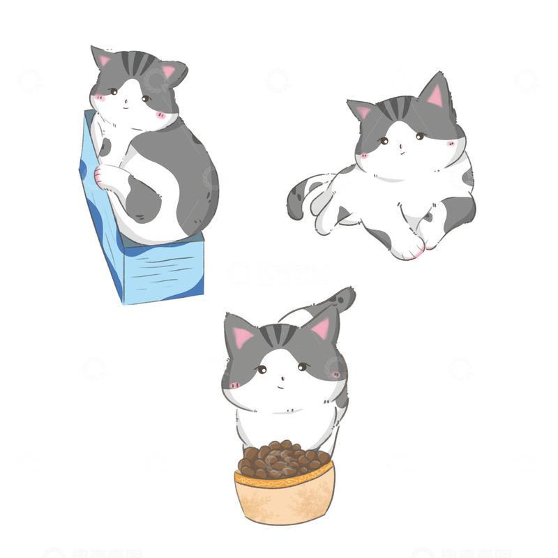 源文件下载【趣麦麦图】卡通可爱小猫咪日常插画