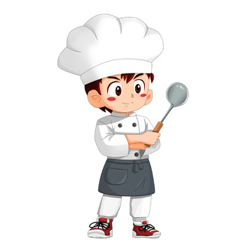 拿菜勺带厨师帽的餐饮卡通厨师