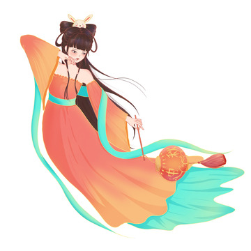 中秋 嫦娥 兔子发饰 提着灯笼 飞在空中