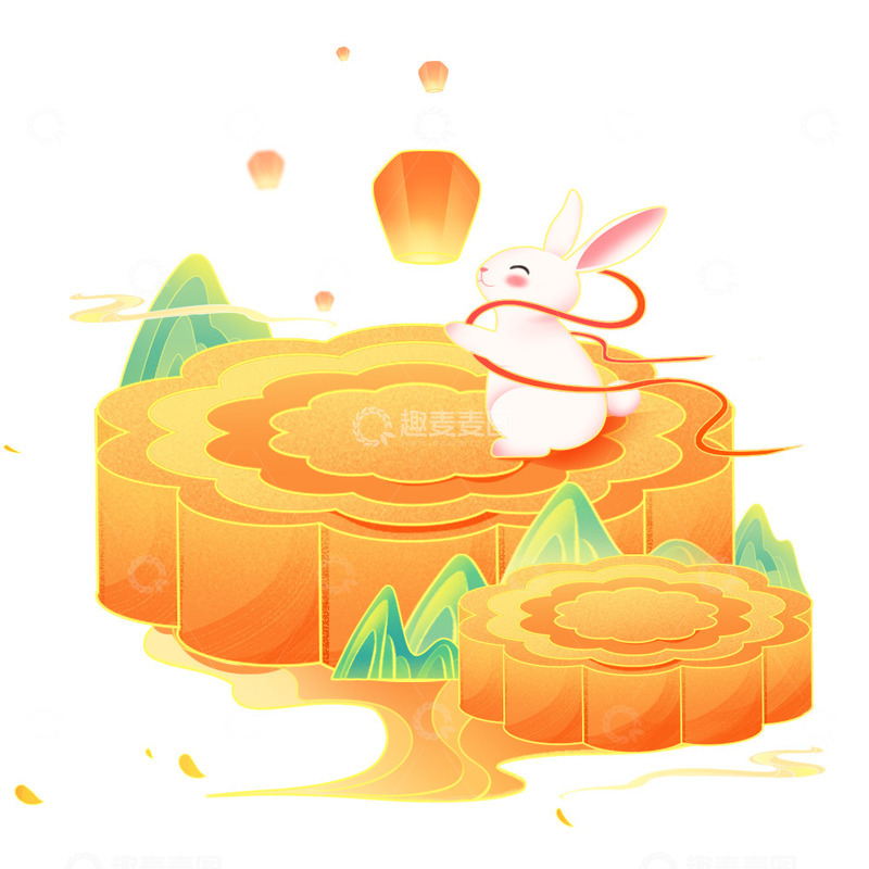 源文件下载【趣麦麦图】国潮中秋月饼兔子元素