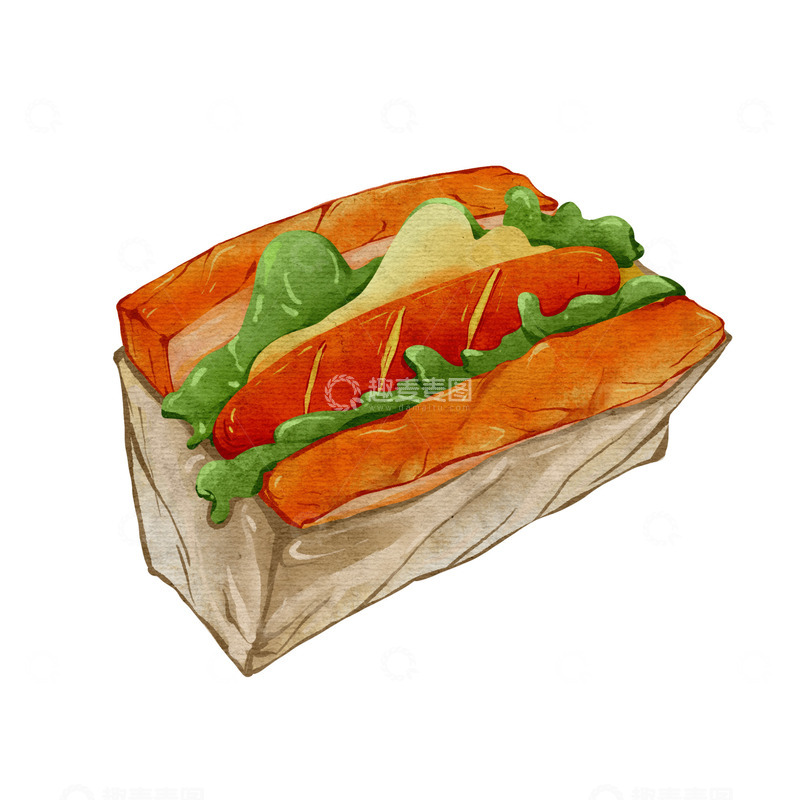 源文件下载【趣麦麦图】手绘卡通三明治美食水彩元素