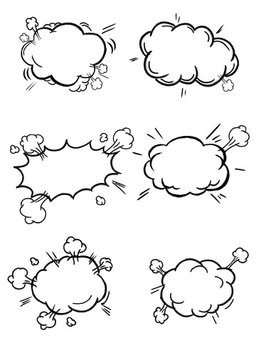 黑白云朵对话框卡通气泡标签框