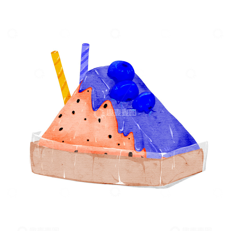 源文件下载【趣麦麦图】手绘水彩蛋糕美食甜品蓝莓元素