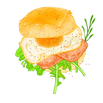 贝果午餐肉三明治插画