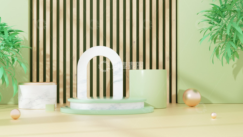 源文件下载【趣麦麦图】C4D立体电商家居绿色海报背景