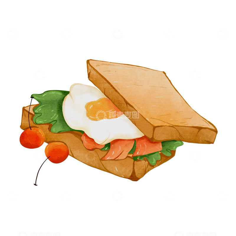 源文件下载【趣麦麦图】手绘美食三明治煎蛋樱桃卡通元素