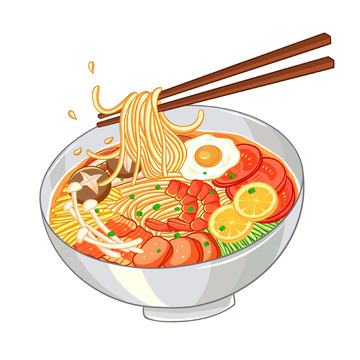 手绘美食海鲜面条插画元素