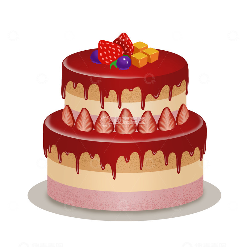 源文件下载【趣麦麦图】美食双层果酱草莓水果蛋糕