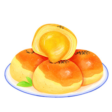 美食插画蛋黄酥元素