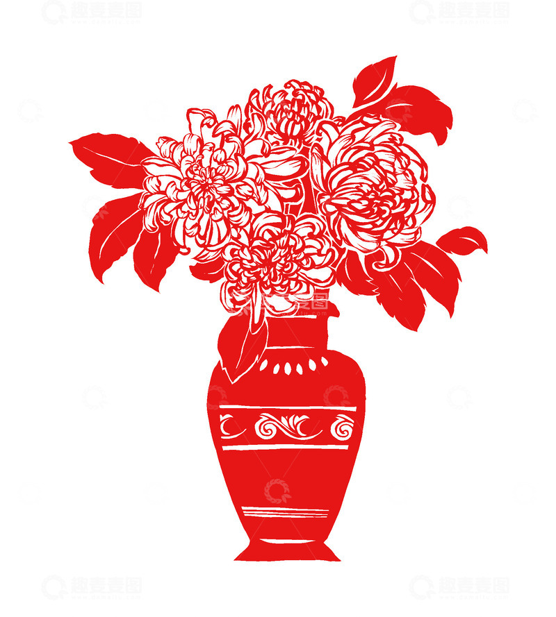 源文件下载【趣麦麦图】菊花花瓶剪纸寒露节气元素