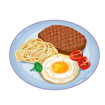 美食西餐牛排意面煎蛋