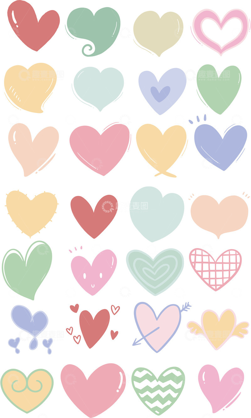 源文件下载【趣麦麦图】手绘卡通马卡龙七夕情人节爱心