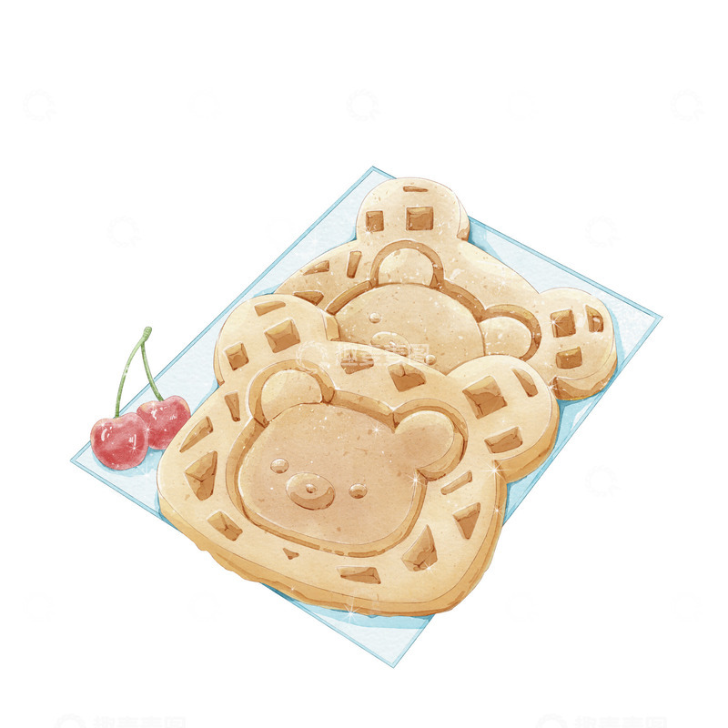 源文件下载【趣麦麦图】小熊华夫饼水彩