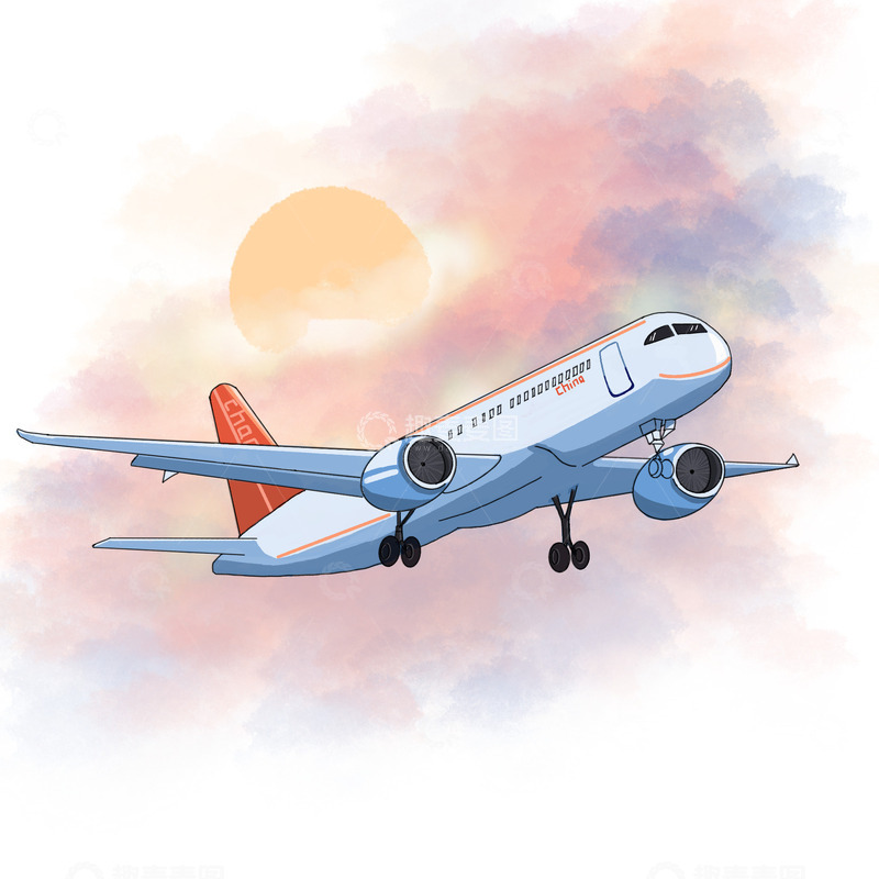 源文件下载【趣麦麦图】蓝色航空飞机交通工具