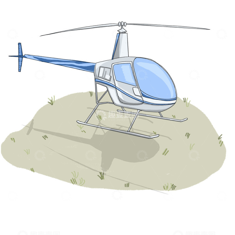 源文件下载【趣麦麦图】草坪卡通小型螺旋桨直升飞机
