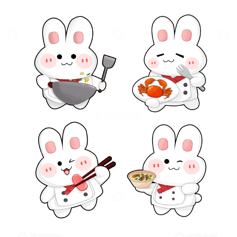 源文件下载【趣麦麦图】餐饮美食可爱卡通兔子厨师贴纸