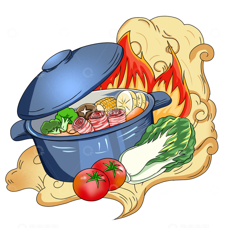 源文件下载【趣麦麦图】手绘美食火锅蔬菜插画海报素材