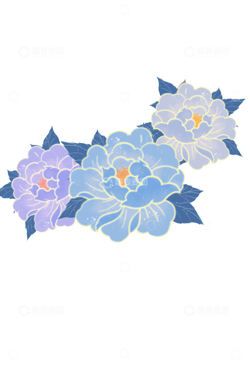 源文件下载【趣麦麦图】牡丹国庆花卉蓝色庆典