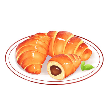 面包牛角包可颂巧克力流心插画素材