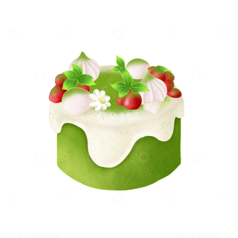 源文件下载【趣麦麦图】美食插画甜品抹茶小蛋糕
