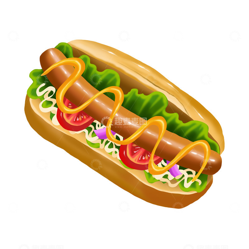 源文件下载【趣麦麦图】美食西餐热狗面包手绘