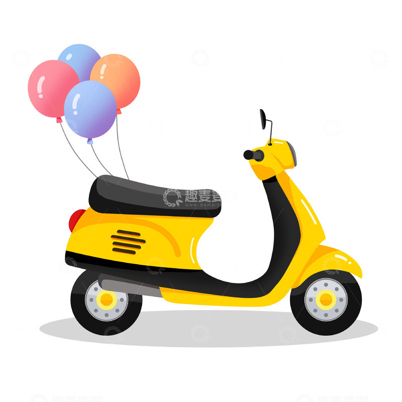 源文件下载【趣麦麦图】黄色卡通手绘电瓶车气球素材