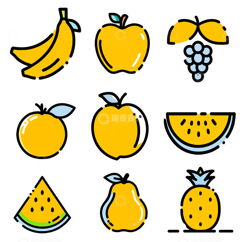 源文件下载【趣麦麦图】MBE风格多种水果组合矢量元素