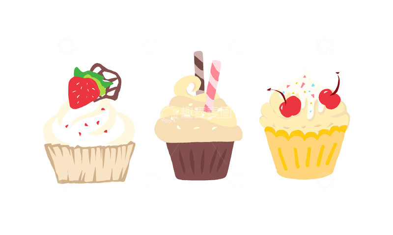 源文件下载【趣麦麦图】草莓樱桃巧克力纸杯蛋糕下午茶甜品