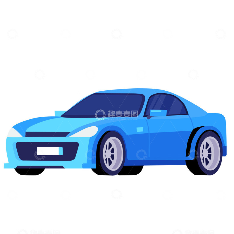 源文件下载【趣麦麦图】蓝色扁平小汽车