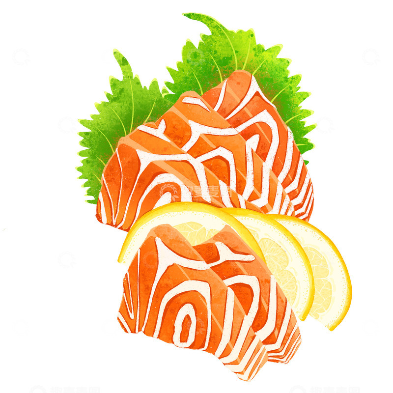 源文件下载【趣麦麦图】三文鱼插画元素