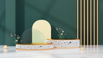 C4D电商墨绿色立体展台海报背景