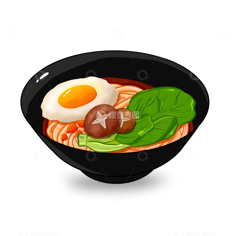 源文件下载【趣麦麦图】手绘卡通鸡蛋香菇面美食元素