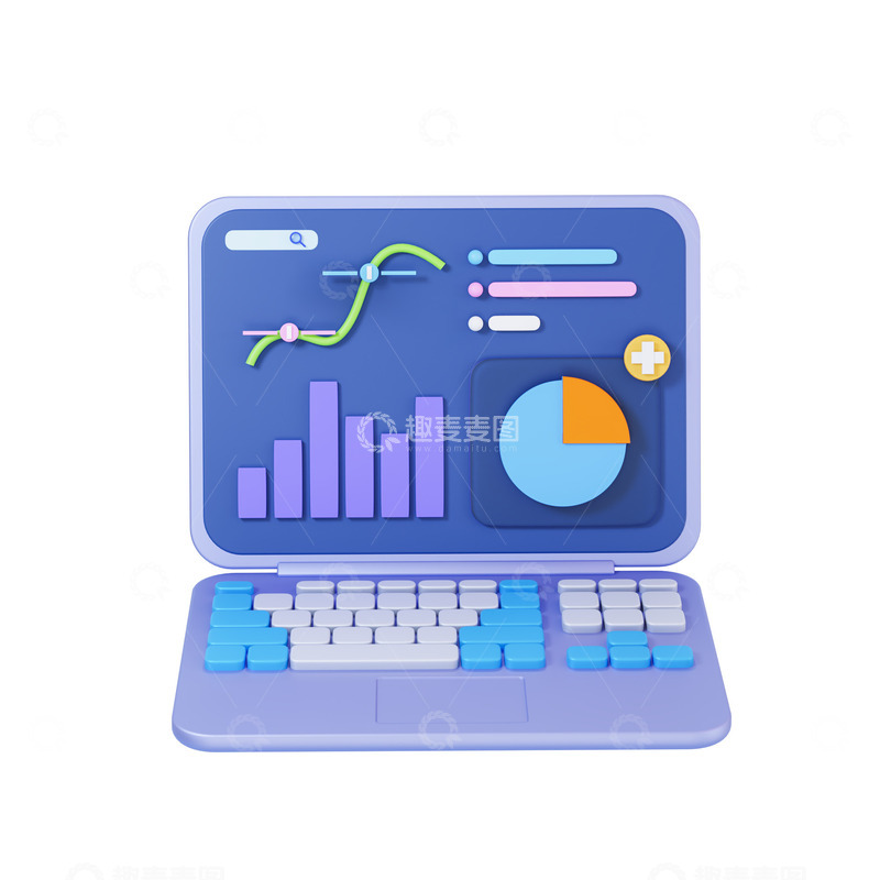 源文件下载【趣麦麦图】3D立体笔记本电脑商务数据模型
