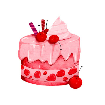 手绘卡通小蛋糕甜品樱桃插画美食元素