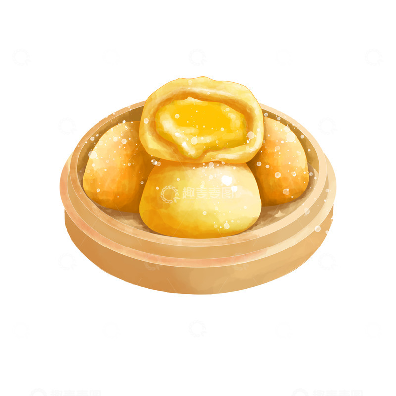 源文件下载【趣麦麦图】广东特色早餐流沙奶黄包