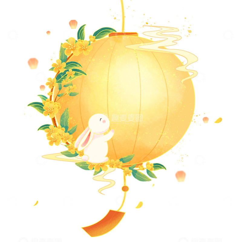 源文件下载【趣麦麦图】中秋节国风玉兔灯笼挂件