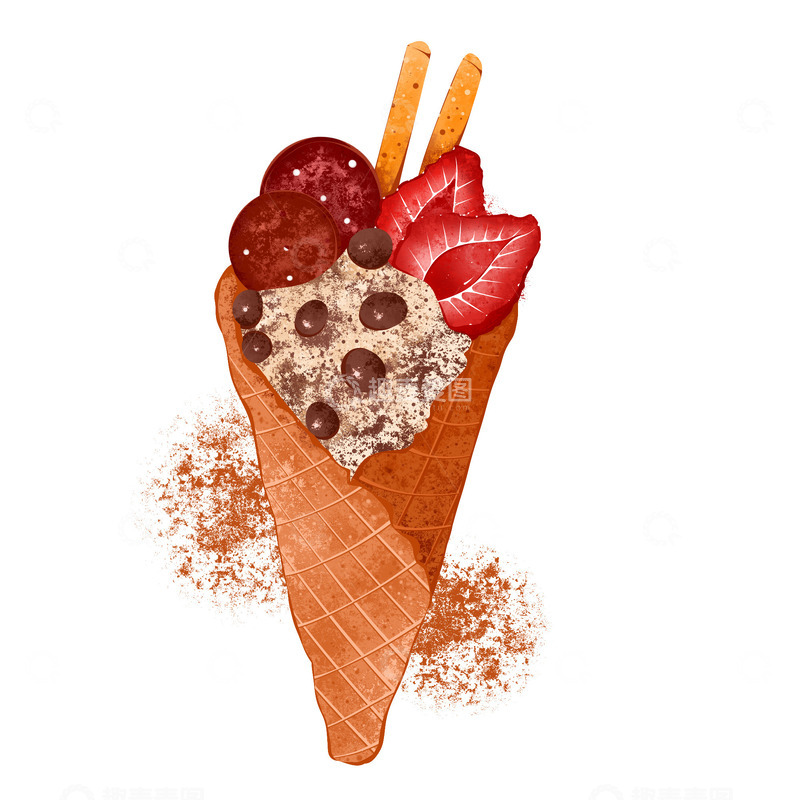 源文件下载【趣麦麦图】草莓甜筒插画元素