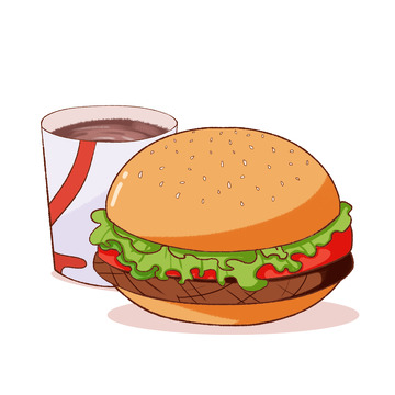 简约描边汉堡可乐
