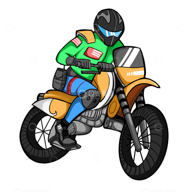 源文件下载【趣麦麦图】骑行黄色摩托车交通工具
