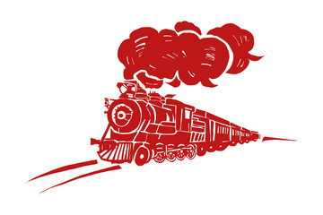 火车烟雾轨道交通工具复古剪纸