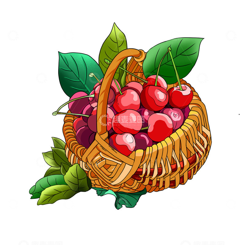 源文件下载【趣麦麦图】手绘水果果篮美食插画