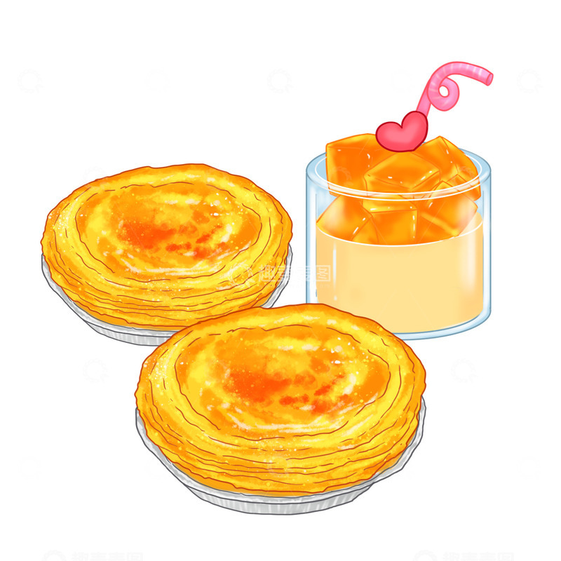 源文件下载【趣麦麦图】-美食蛋挞芒果布丁