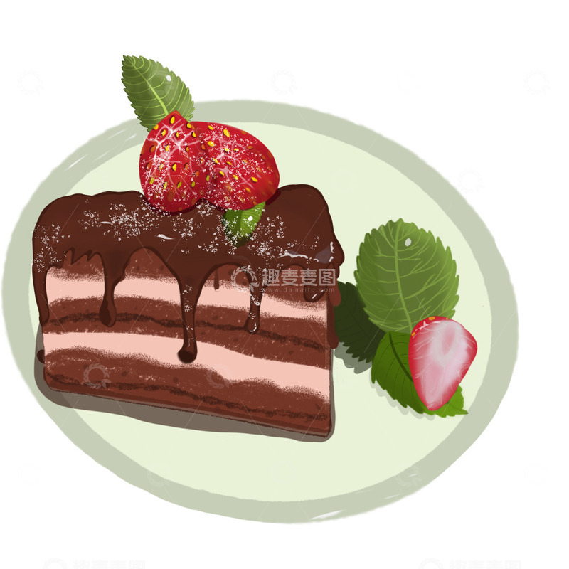源文件下载【趣麦麦图】草莓巧克力慕斯蛋糕手绘元素